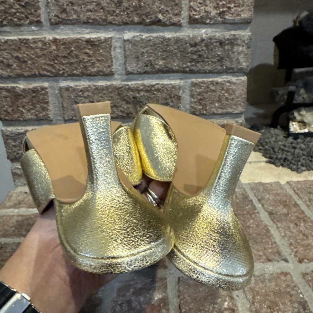 Nordstrom Rack Lauren Slide Gold Open Square Toe Sandals Women's Size 8M #416 - Picture 4 of 16